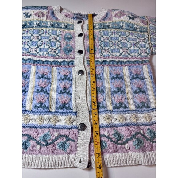 Vintage First Concepts Women’s Hand Knit Cardigan Sweater Pastel Floral Small - Picture 4 of 9